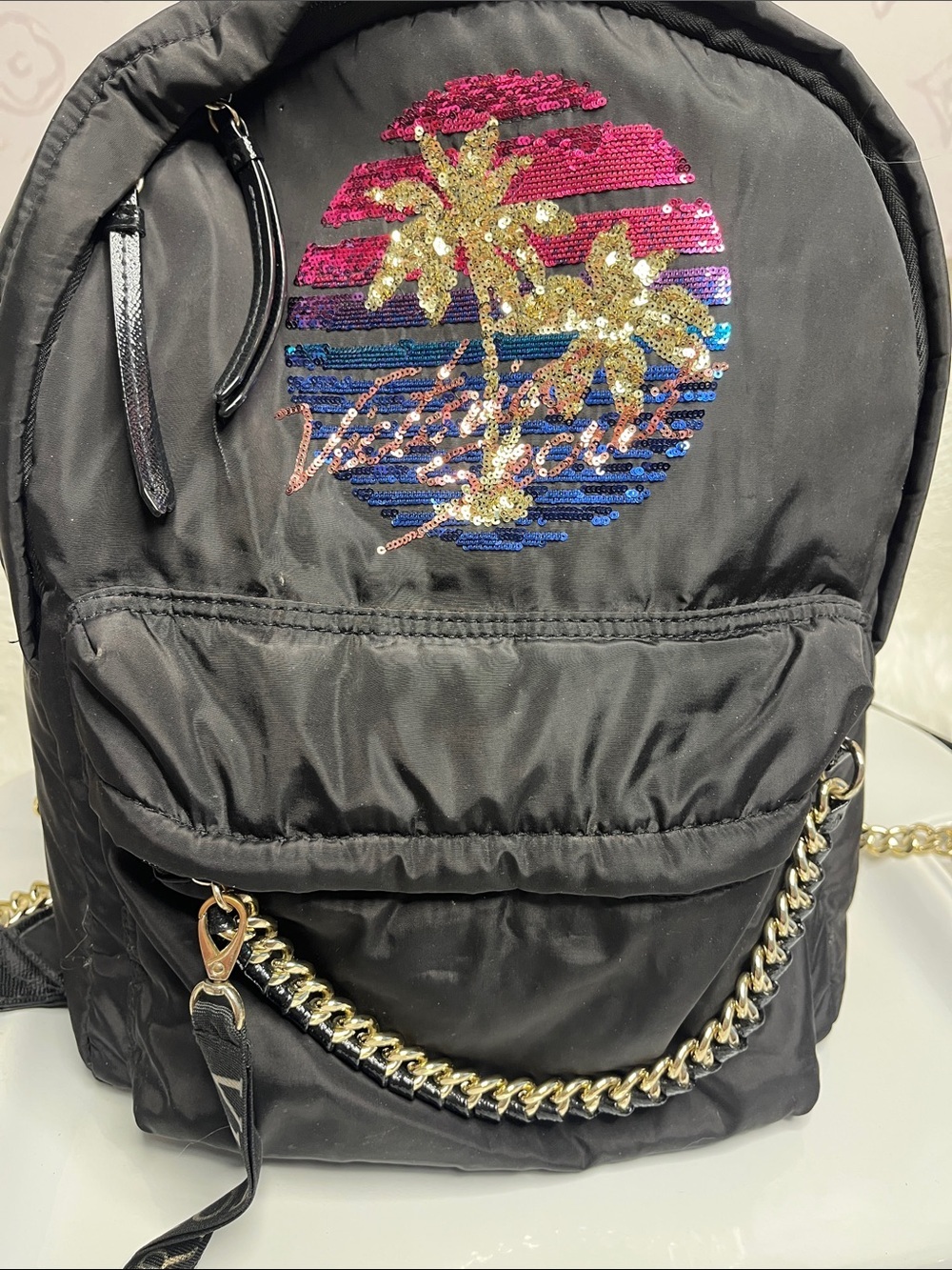 Victoria's Secret Black Sequin Palm Accent Backpack
